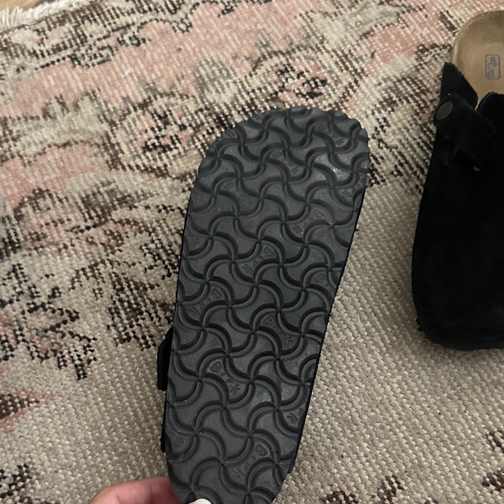 Birkenstock Black Suede Boston Clogs with Buckle - Picture 3 of 3